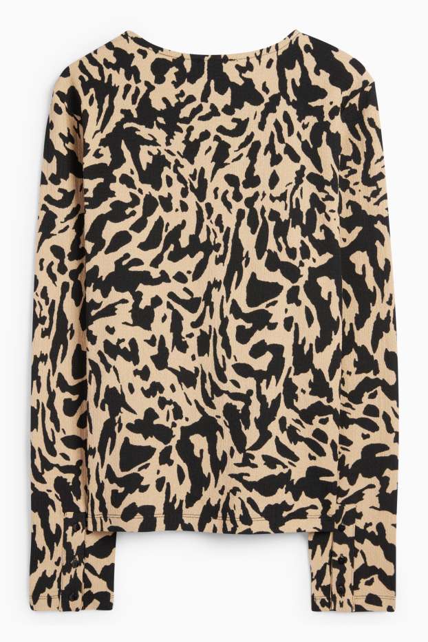 Women - Long sleeve top - regular fit - patterned - black / beige