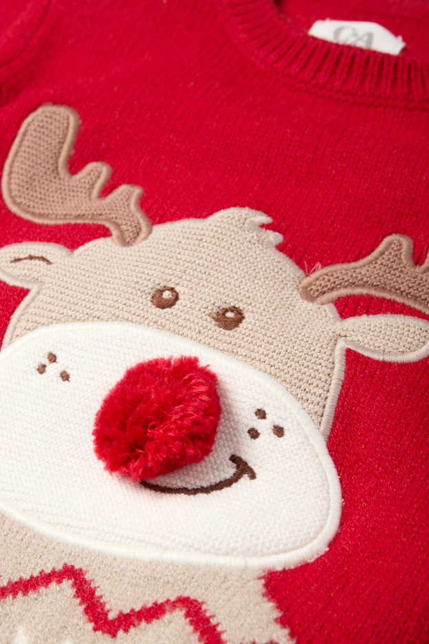 Baby Jungen - Rentier - Baby-Weihnachtspullover - rot