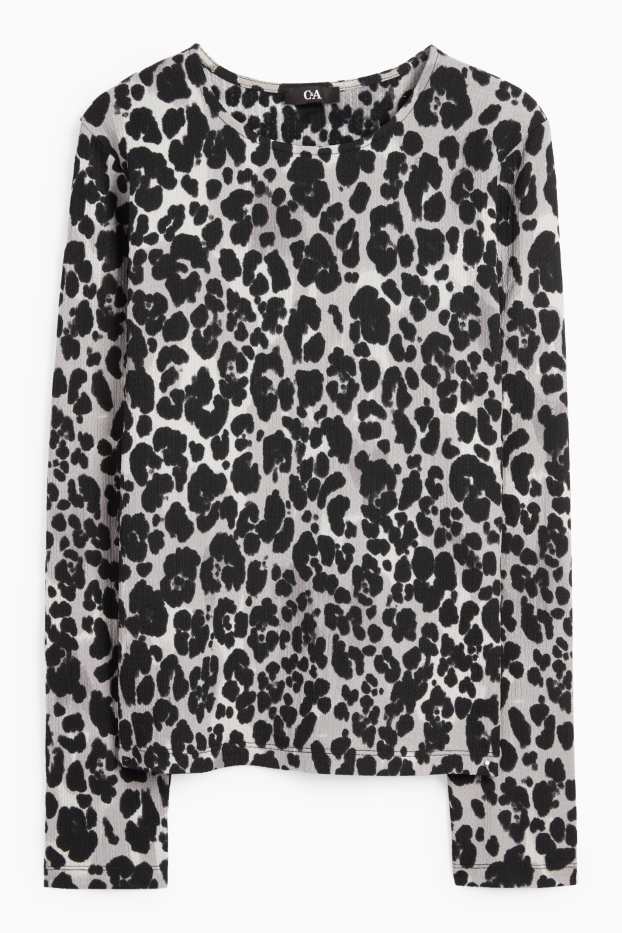 Mujer - Camiseta de manga larga - regular fit - estampado de leopardo - negro / gris