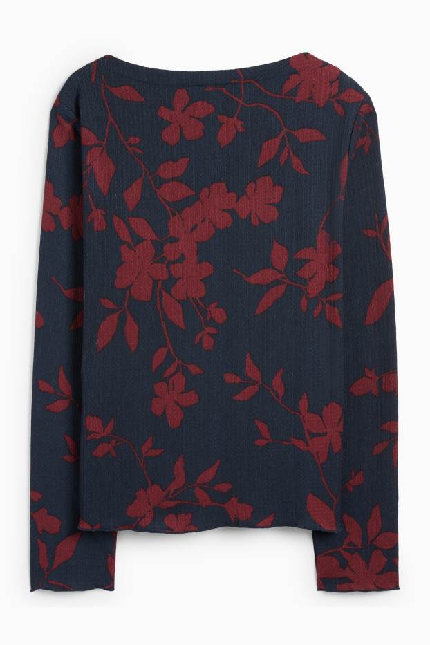 Mujer - Camiseta de manga larga - regular fit - de flores - con textura - azul oscuro
