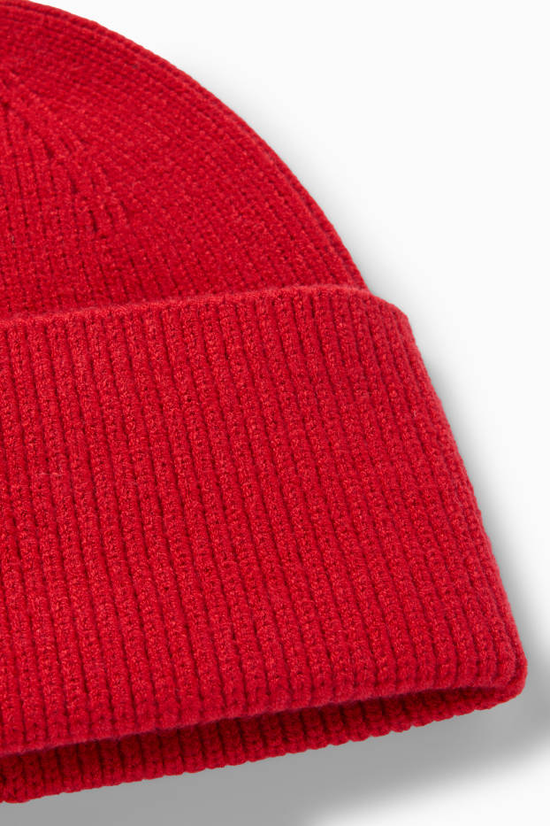 Femmes - Bonnet - finition côtelée - rouge