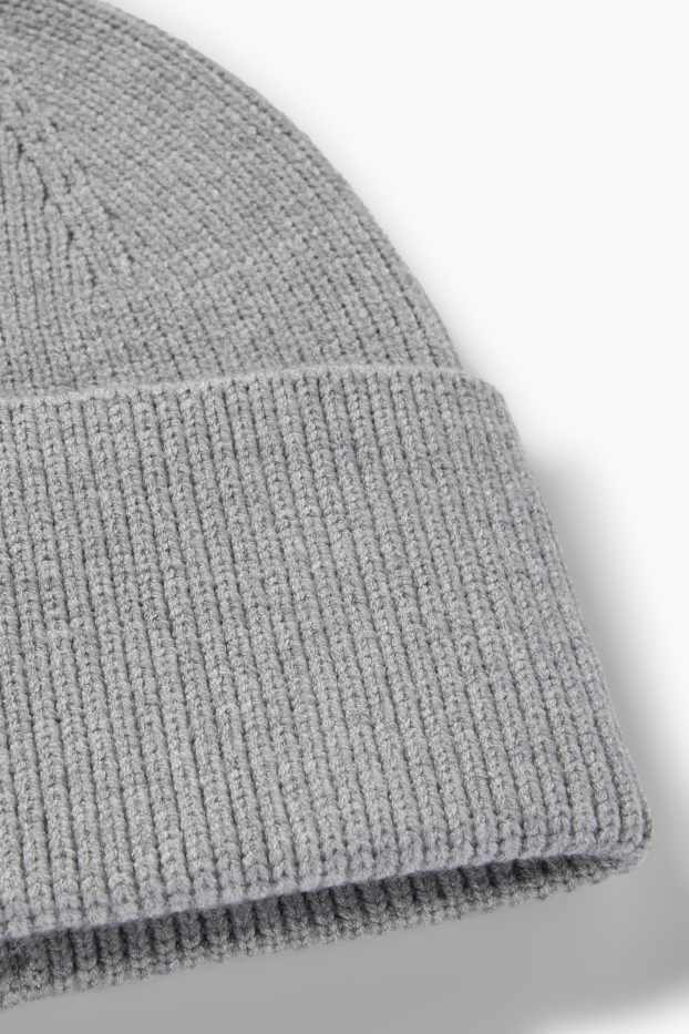 Femmes - Bonnet - finition côtelée - gris