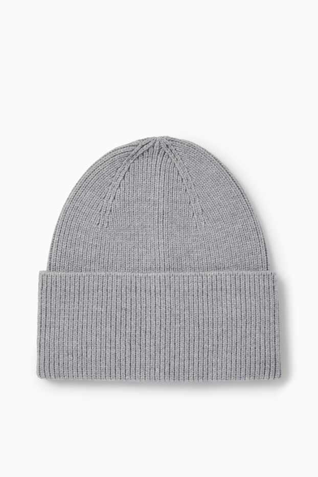 Femmes - Bonnet - finition côtelée - gris