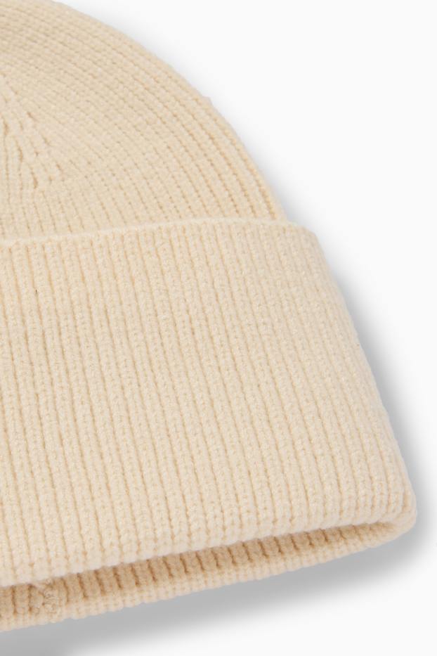 Femmes - Bonnet - finition côtelée - blanc crème