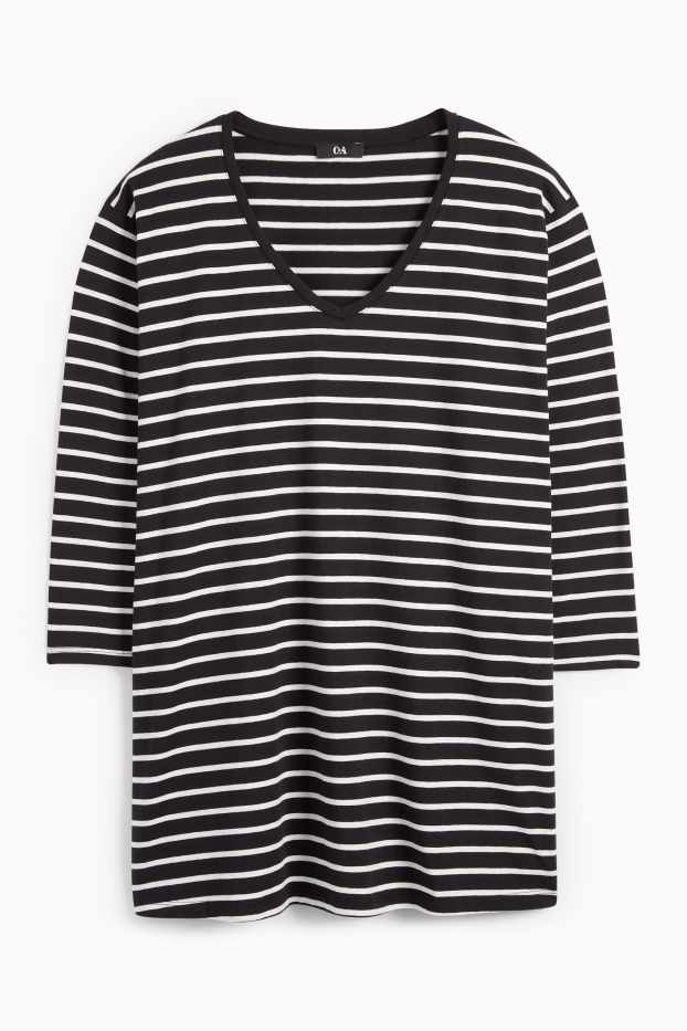 Mujer - Camiseta de manga larga - LYCRA® - de rayas - negro / blanco