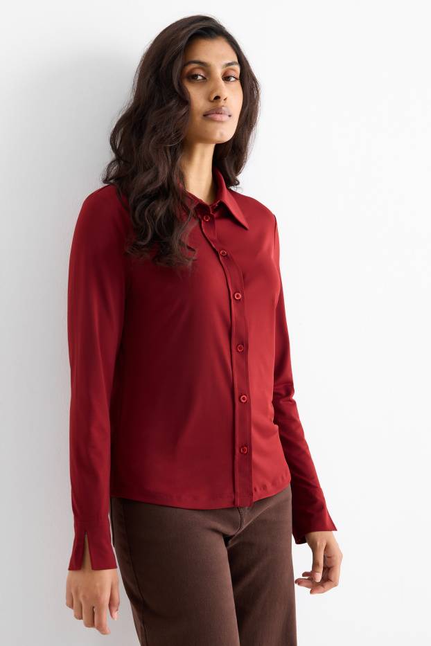 Women - Jersey blouse - dark red