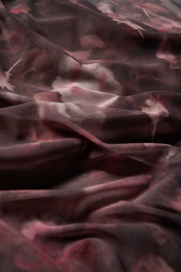 Damen - Mesh-Kleid - geblümt - dunkelbraun