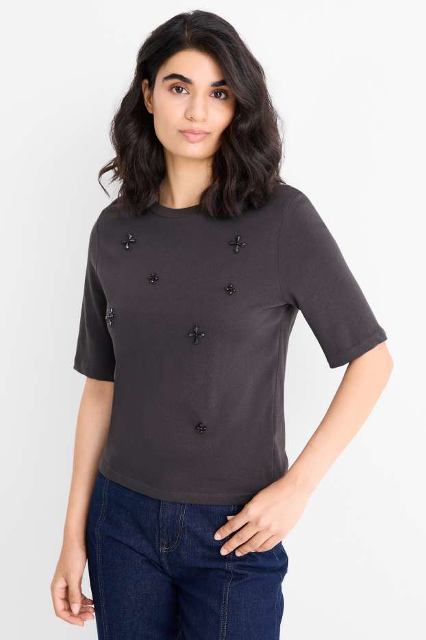 Damen - T-Shirt - Regular Fit - dunkelgrau