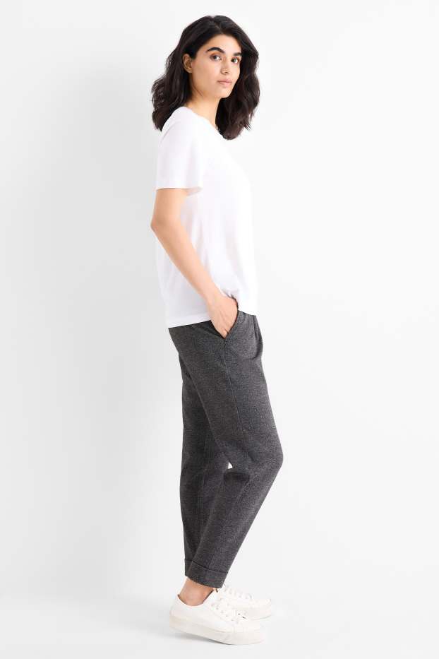 Damen - Jersey-Hose - Mid Waist - Tapered Fit - strukturiert - dunkelgrau