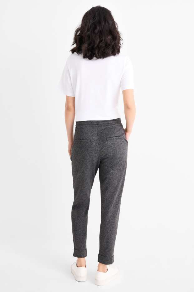 Damen - Jersey-Hose - Mid Waist - Tapered Fit - strukturiert - dunkelgrau