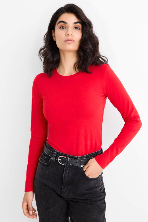 Damen - Langarmshirt - Slim Fit - rot