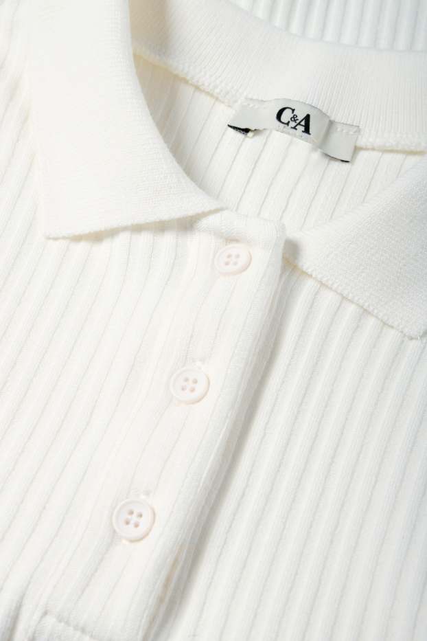 Dames - Poloshirt - slim fit - ribstof - wit