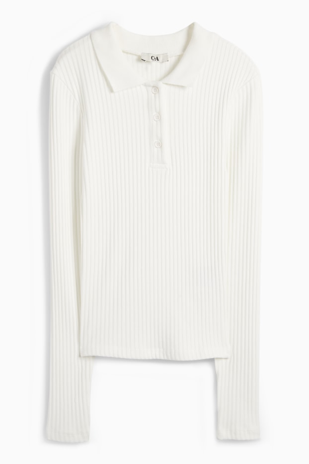 Dames - Poloshirt - slim fit - ribstof - wit