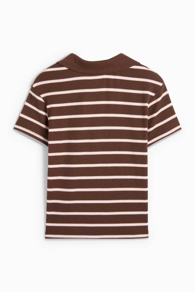 Dona - Polo crop - slim fit - acanalat - de ratlles - marró fosc