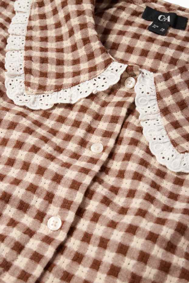 Women - Blouse - check - brown
