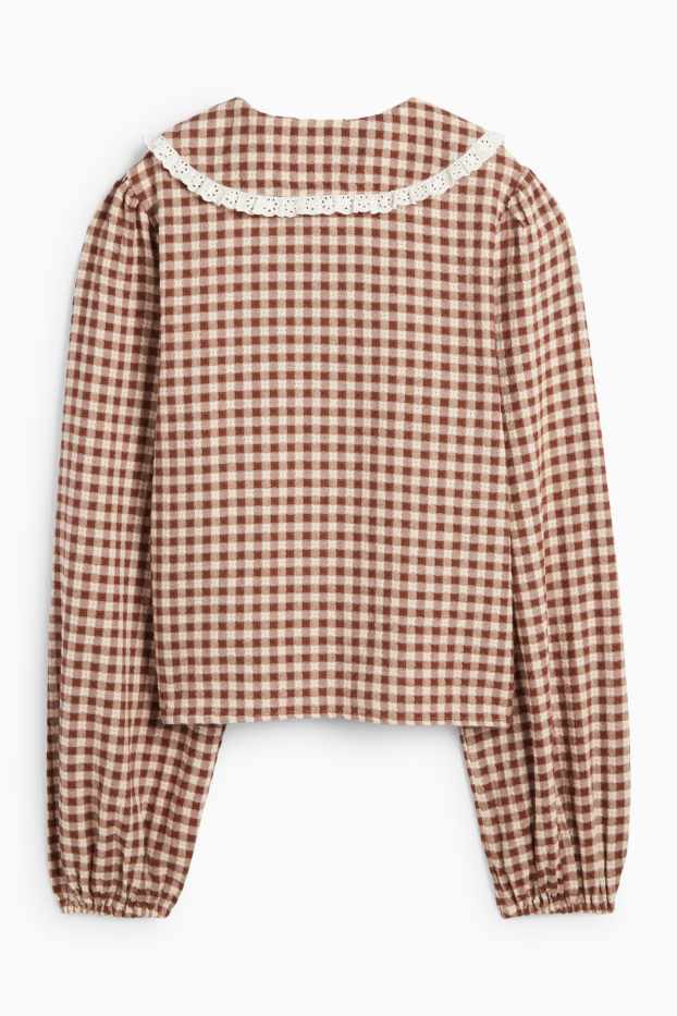 Women - Blouse - check - brown