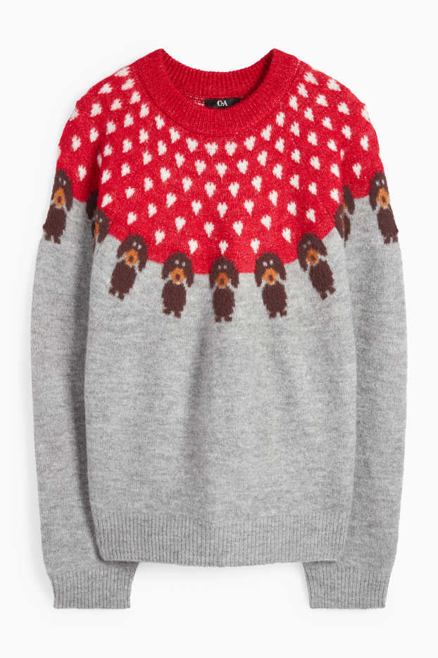 Dames - Trui - rood / grijs