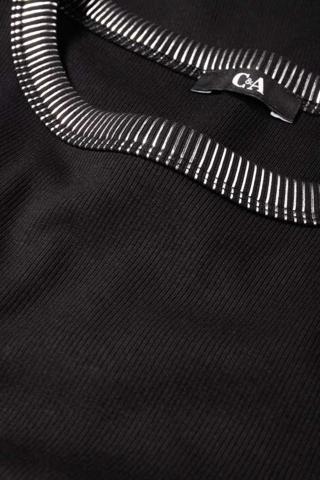 Damen - Langarmshirt - Slim Fit - gerippt - schwarz