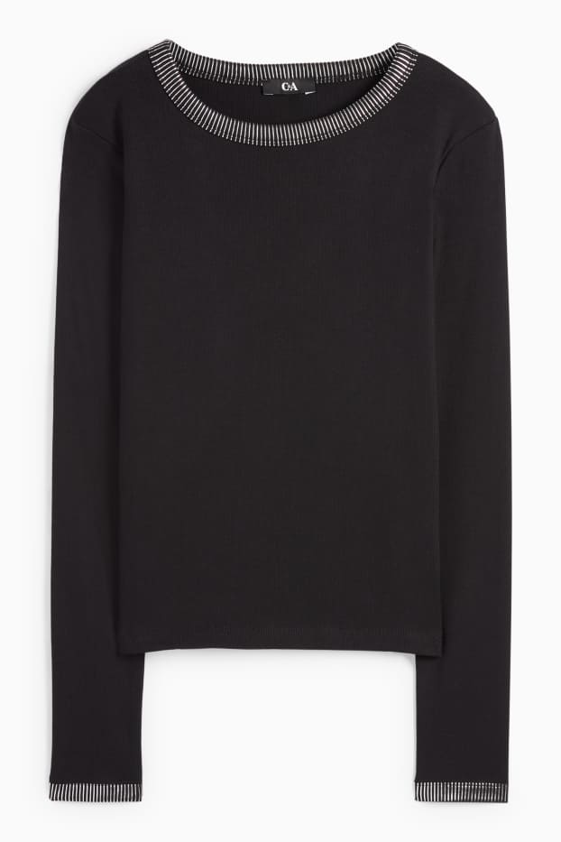 Damen - Langarmshirt - Slim Fit - gerippt - schwarz