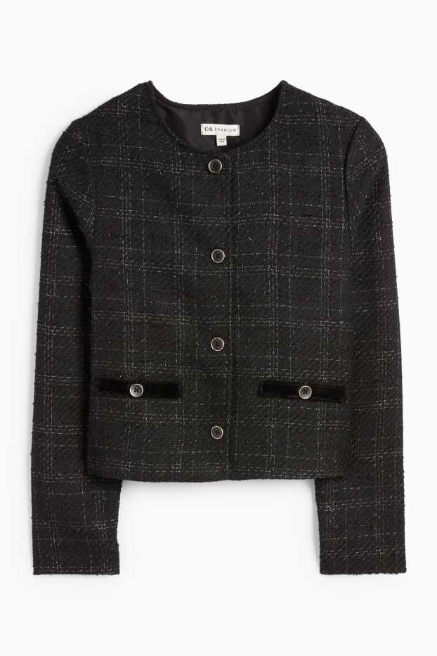 Kinder Mädchen - Bouclé-Blazer - kariert - schwarz