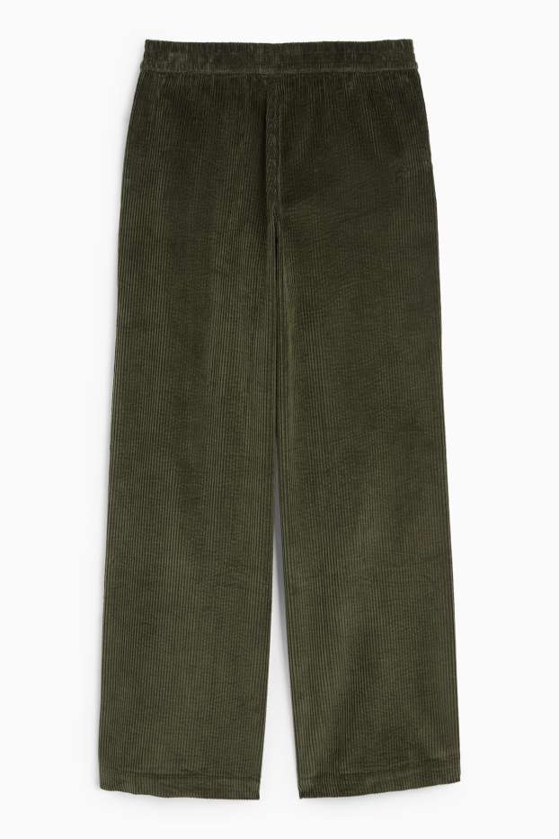 Donna - Pantaloni in velluto - vita media - gamba ampia - verde scuro