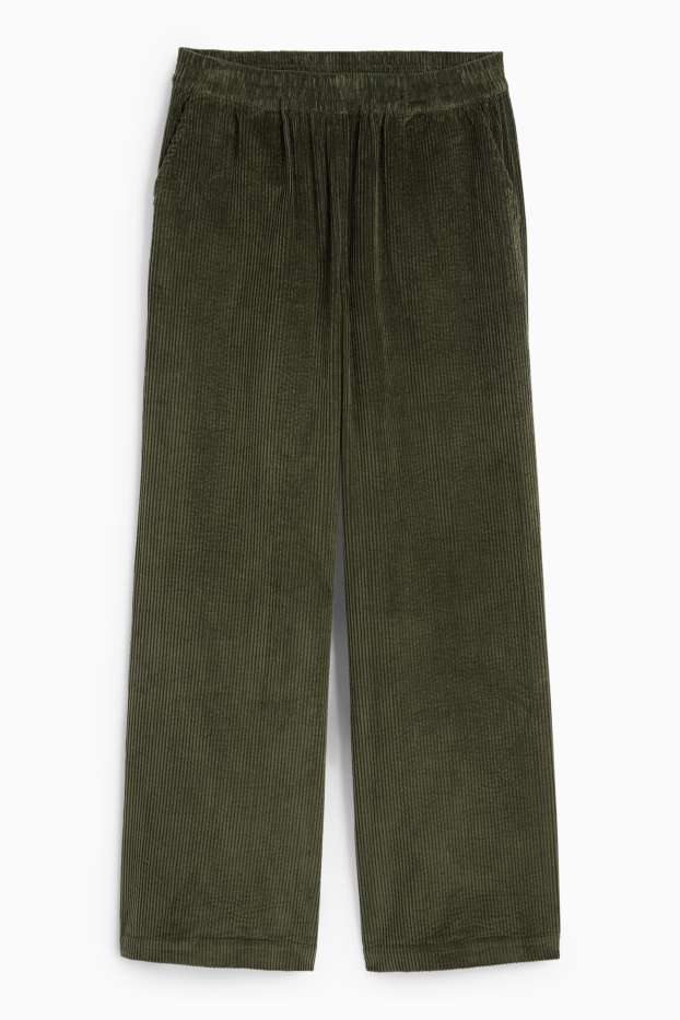 Donna - Pantaloni in velluto - vita media - gamba ampia - verde scuro