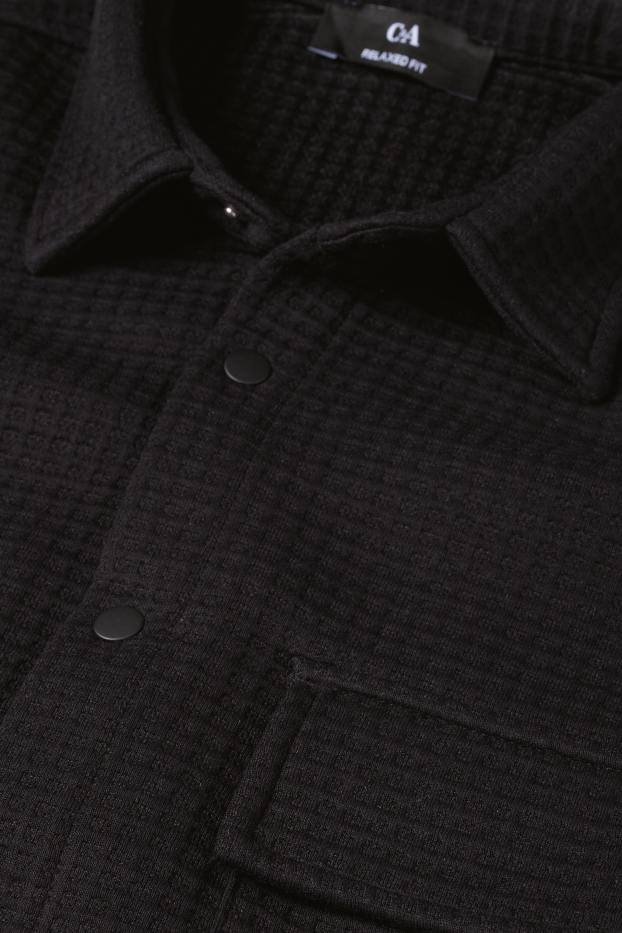 Men - Shirt jacket - relaxed fit - kent collar - textured - black