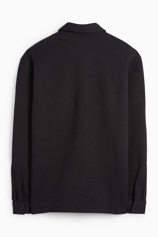 Men - Shirt jacket - relaxed fit - kent collar - textured - black