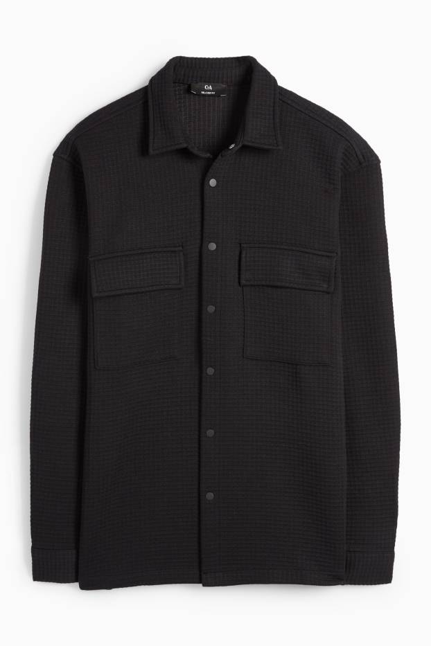 Men - Shirt jacket - relaxed fit - kent collar - textured - black