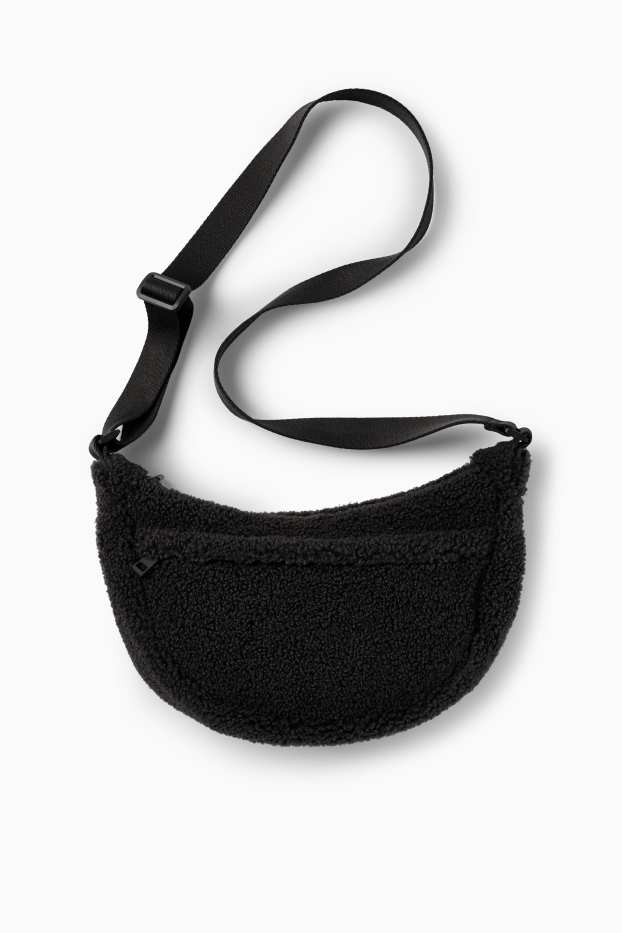 Women - Teddy fur crossbody bag - black