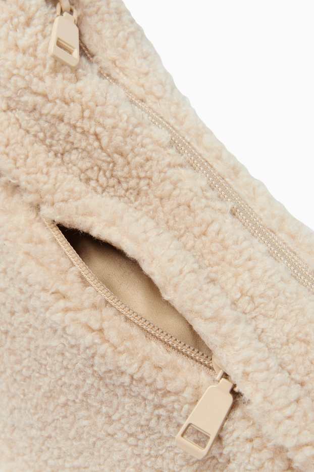 Dames - Schoudertas van teddybont - beige