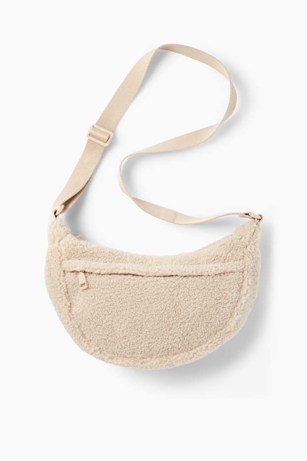 Dames - Schoudertas van teddybont - beige