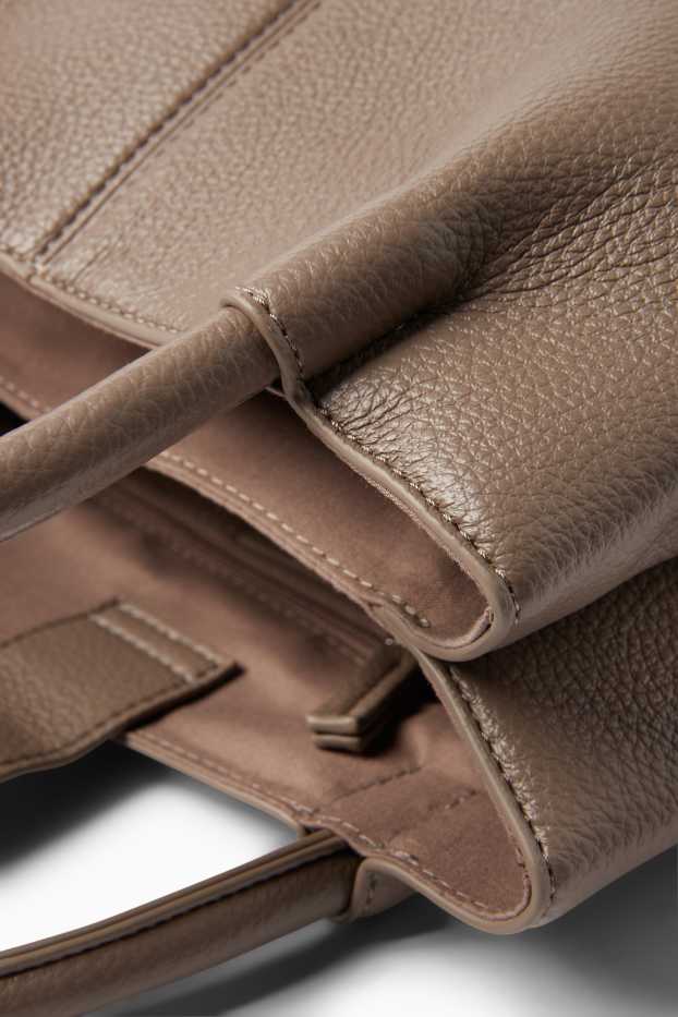 Women - Small shopper with detachable bag strap - faux leather - taupe