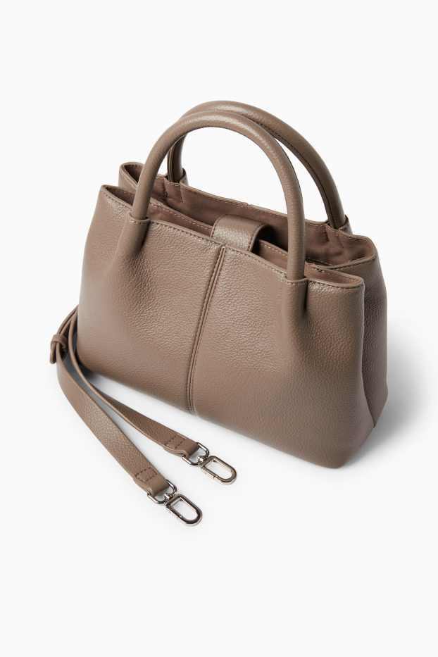 Women - Small shopper with detachable bag strap - faux leather - taupe