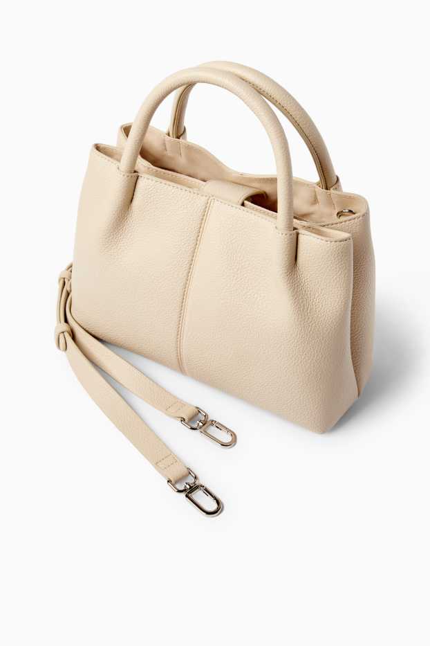 Dames - Kleine shopper met afneembare draagriem - imitatieleer - licht beige