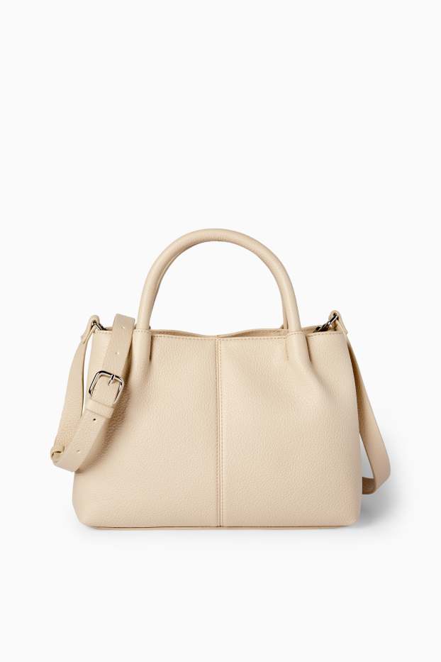 Dames - Kleine shopper met afneembare draagriem - imitatieleer - licht beige