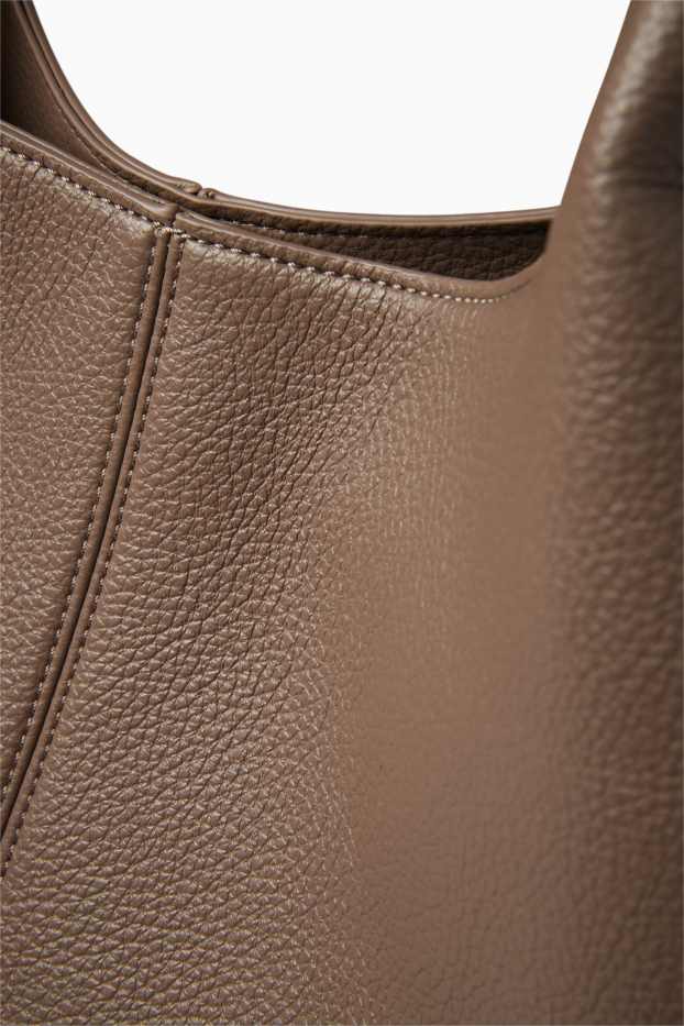 Dames - Grote shopper - imitatieleer - beige