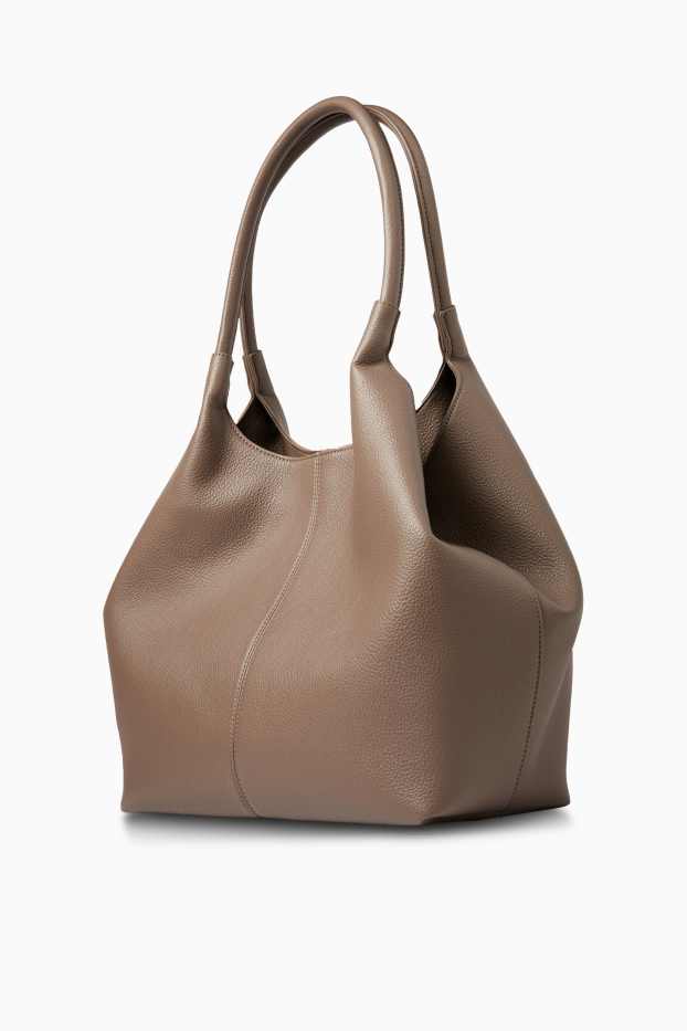 Dames - Grote shopper - imitatieleer - beige