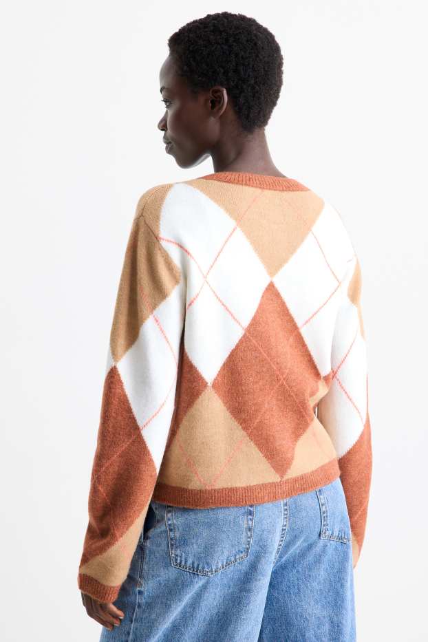 Women - Cardigan - check - beige