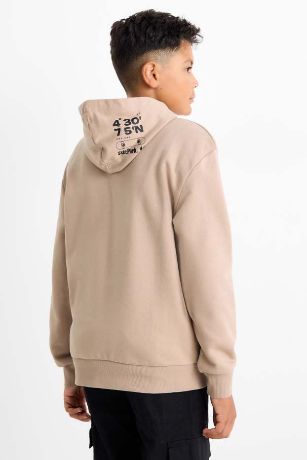 Kinder Buben - Skateboard und Camper - Hoodie - beige