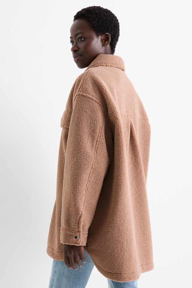 Donna - Camicia shacket effetto peluche - marrone chiaro