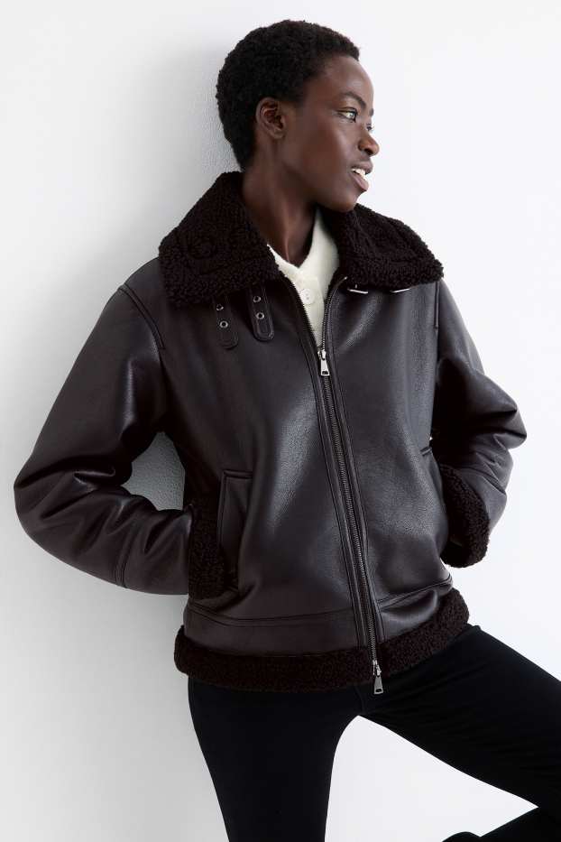 Femmes - Veste imitation mouton - synthétique - noir