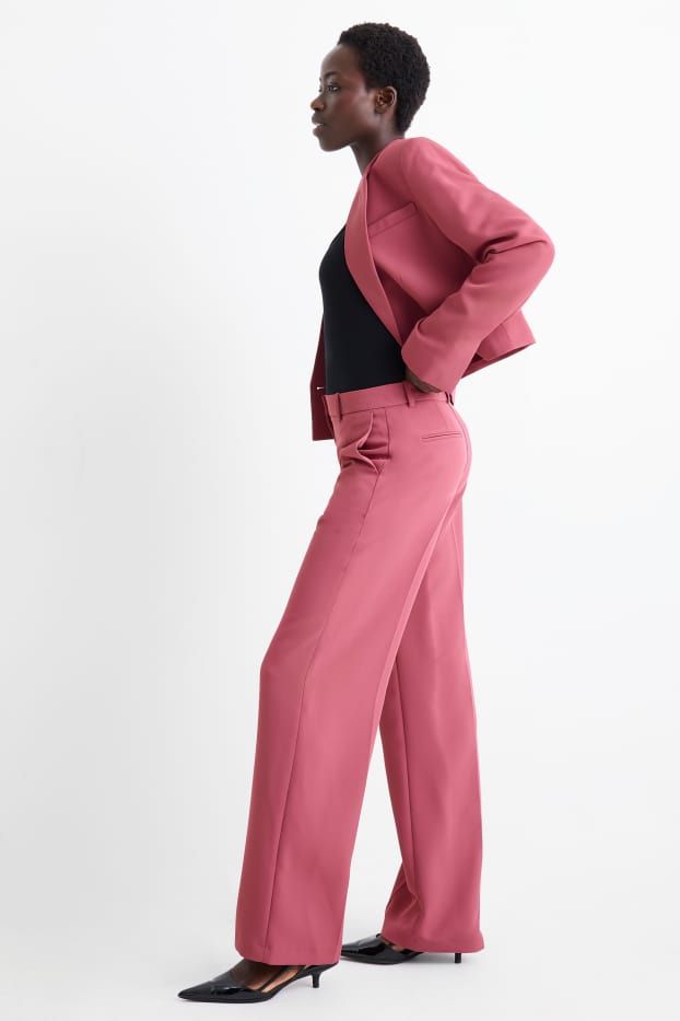Damen - Business-Hose - Mid Waist - Wide Leg - dunkelrosa