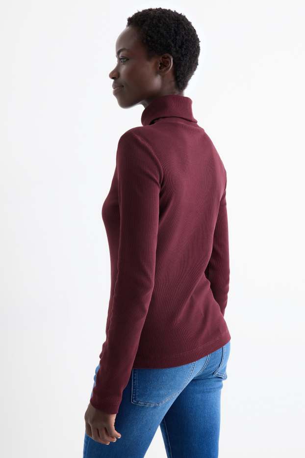 Damen - Rollkragenshirt - gerippt - bordeaux