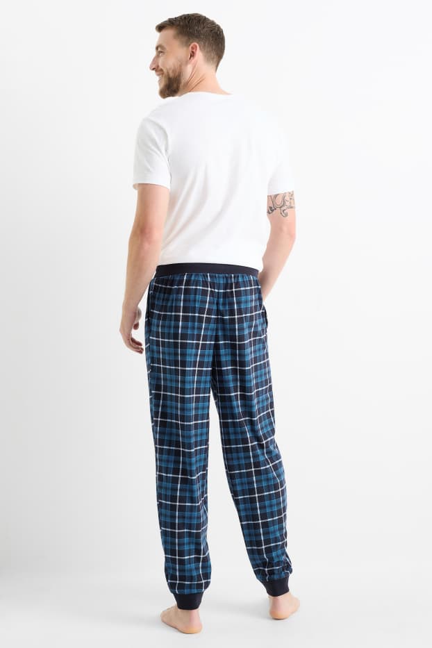 Hommes - Pantalon de pyjama en flanelle - à carreaux - bleu foncé