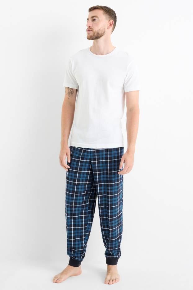 Hommes - Pantalon de pyjama en flanelle - à carreaux - bleu foncé