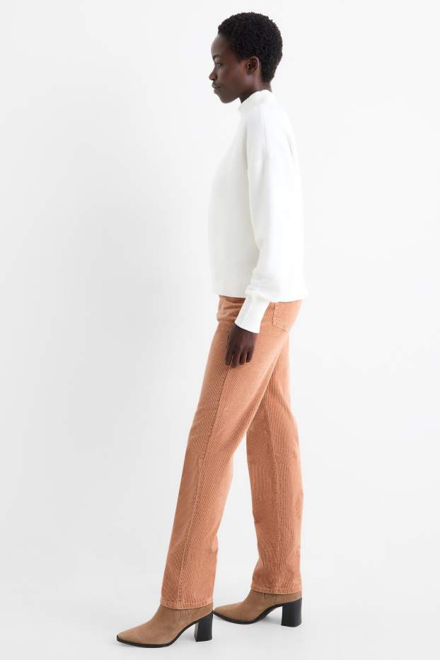 Dames - Corduroy broek - high waist - straight fit - LYCRA® - lichtbruin
