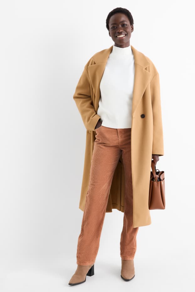 Dames - Corduroy broek - high waist - straight fit - LYCRA® - lichtbruin