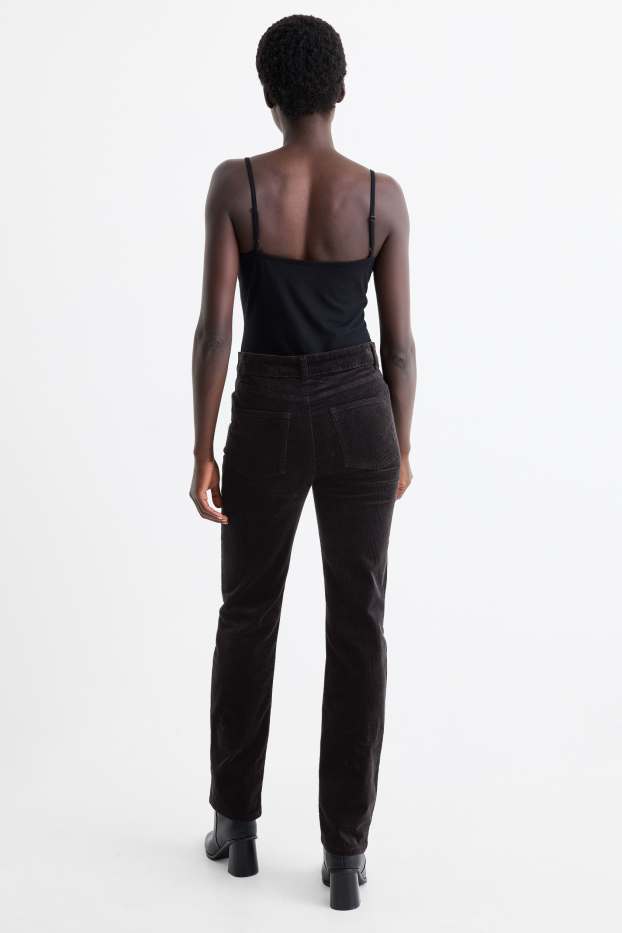 Mujer - Pantalón de pana - high waist - straight fit - LYCRA® - negro