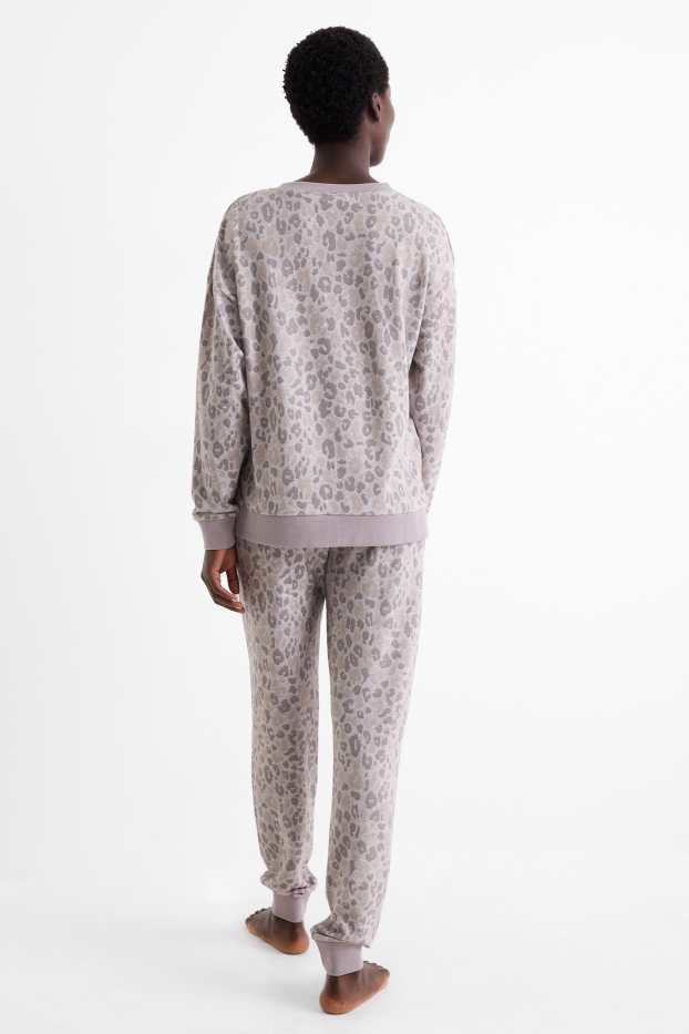 Dames - Pyjama - luipaardvelprint - lichtgrijs